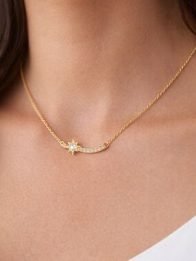 Banana Republic Gold Tone Starburst Necklace 18" Dainty Minimalist Celestial